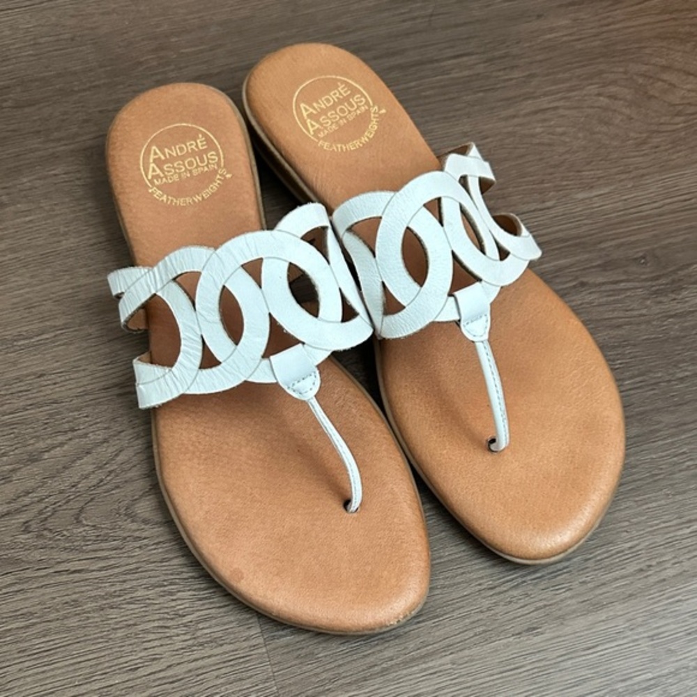 Andre Assous White and Tan Sandals